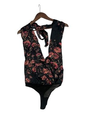 Free People Intimately "There She Goes" Floral Halter Bodysuit Black Pink Small